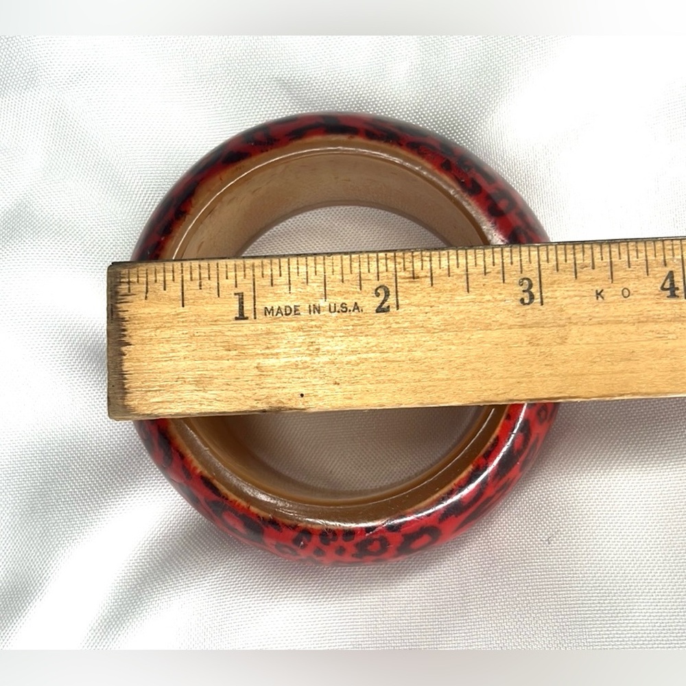 Vintage Bangle Bracelet Red & Black Chunky Leopard Print - Picture 4 of 5